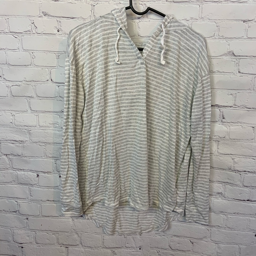 Lightweight Grey and White Striped Hoodie